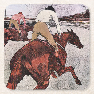 Posavasos Cuadrado De Papel Jockey y caballo de carreras, Lautrec