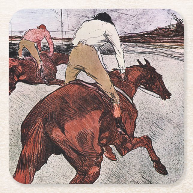 Posavasos Cuadrado De Papel Jockey y caballo de carreras, Lautrec (Anverso)