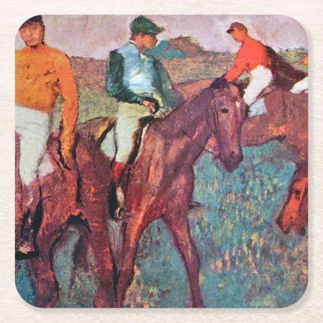 Posavasos Cuadrado De Papel Jockey y caballo, Edgar Degas (Anverso)