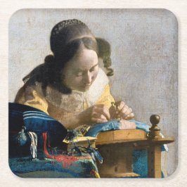 Posavasos Cuadrado De Papel Johannes Vermeer - El Lacemaker