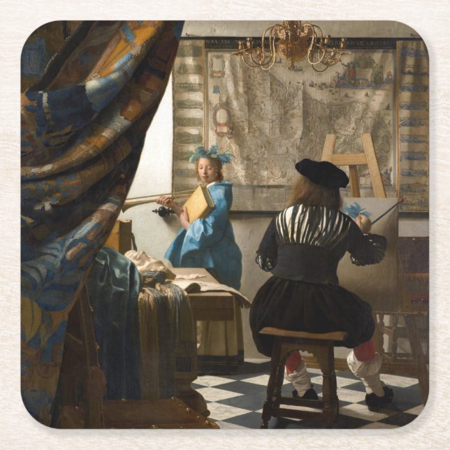 Posavasos Cuadrado De Papel Johannes Vermeer - La historia de la pintura (Anverso)