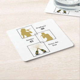 Posavasos Cuadrado De Papel Joint Birthday Double the Fun White Gold