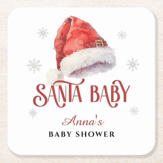 Posavasos Cuadrado De Papel Jolly Santa Hat Baby Shower bar de bebidas (Anverso)