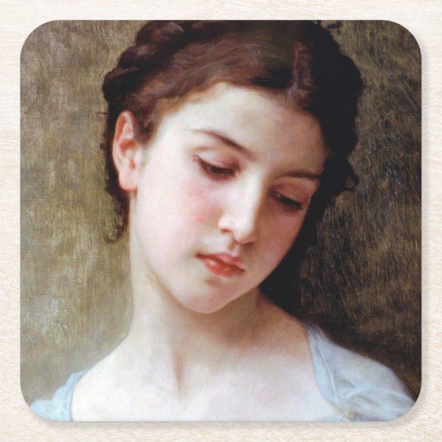 Posavasos Cuadrado De Papel Joven Chica, Bouguereau (Anverso)