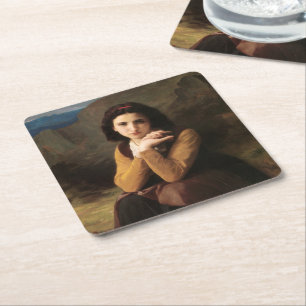 Posavasos Cuadrado De Papel Joven muchacha de Bouguereau