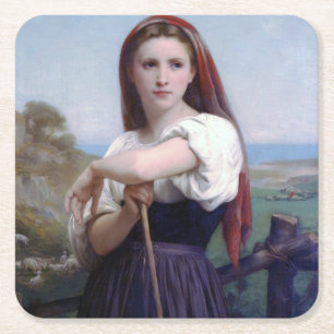 Posavasos Cuadrado De Papel Jóvenes pastoras, Bouguereau