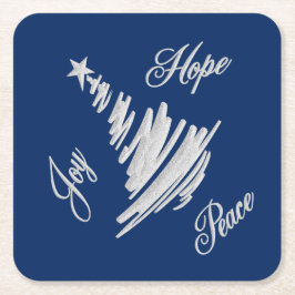 Posavasos Cuadrado De Papel Joy Hope Peace Árbol de Navidad