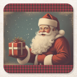 Posavasos Cuadrado De Papel Joyeux Noël avec le Père Noël