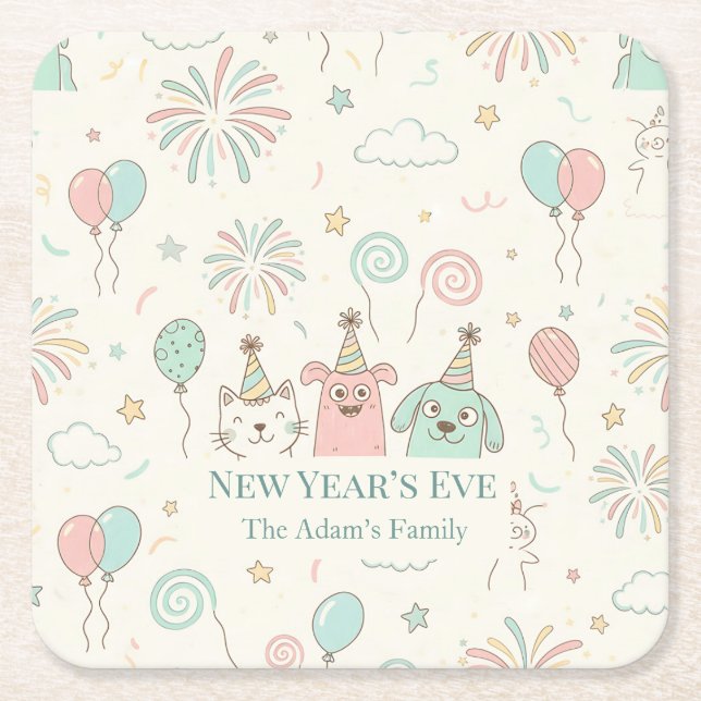 Posavasos Cuadrado De Papel Joyful New Year’s Eve Party 2026  (Anverso)