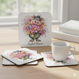 Posavasos Cuadrado De Papel Joyiful Blooms Cute Pig Floral Coaster