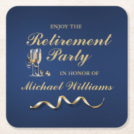 Posavasos Cuadrado De Papel Jubilación Clásica Formal Vidrio de Champagne Azul