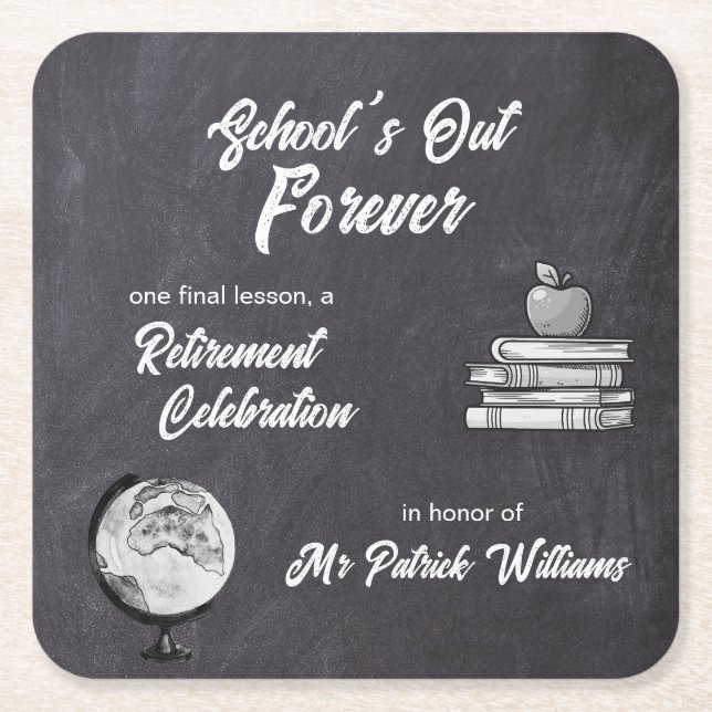 Posavasos Cuadrado De Papel Jubilación de profesor Chalk Blackboard Nostalgic (Anverso)