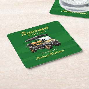 Posavasos Cuadrado De Papel Jubilación Elegante Tema Golf Carro Oro Verde