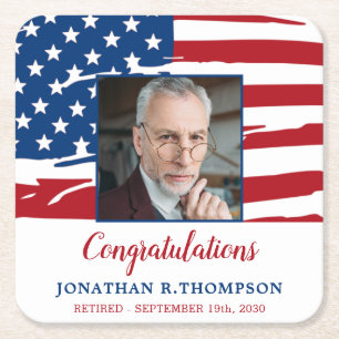 Posavasos Cuadrado De Papel Jubilación militar bandera estadounidense foto pat