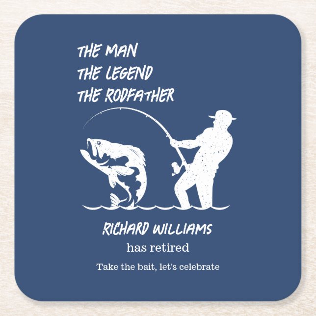 Posavasos Cuadrado De Papel Jubilación pescando peces gordos (Anverso)