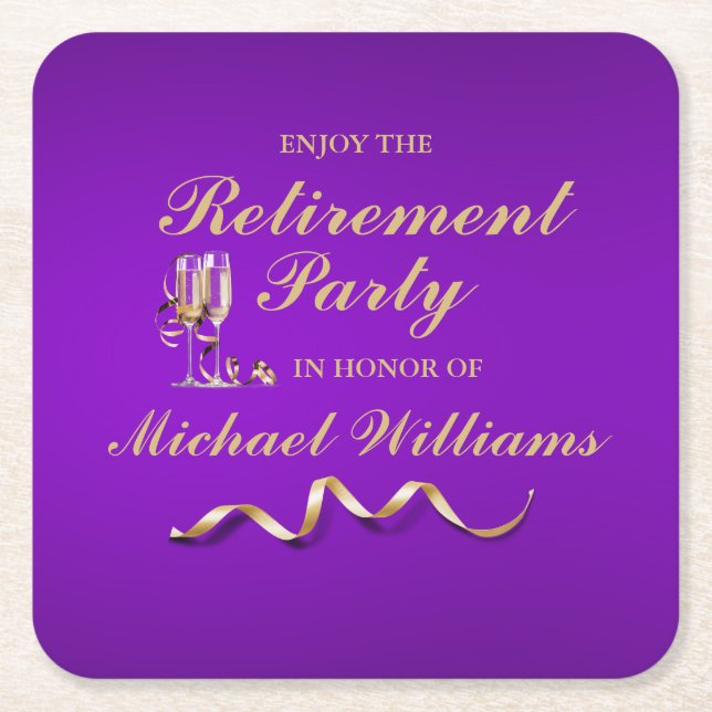 Posavasos Cuadrado De Papel Jubilación Vidrio de Champagne clásico formal (Anverso)