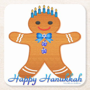 Posavasos Cuadrado De Papel Judaica Hanukkah Gingerbread Man Menorah