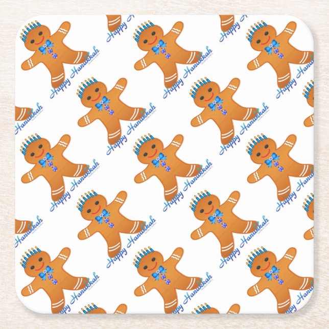 Posavasos Cuadrado De Papel Judaica Hanukkah Gingerbread Man Menorah (Anverso)