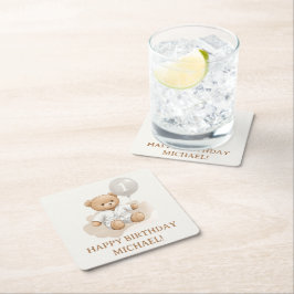 Posavasos Cuadrado De Papel  "Judo Bear’s First Belt" – 1st Birthday White 