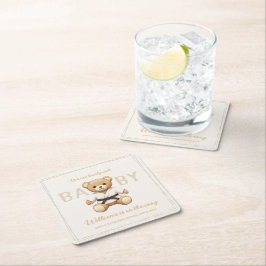 Posavasos Cuadrado De Papel Judo Black Belt Bear Baby Shower Collection