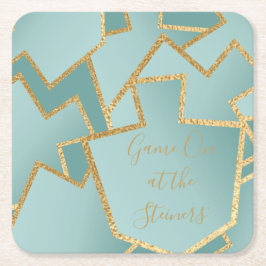 Posavasos Cuadrado De Papel Juego Chanukah en Dreidels Turquois