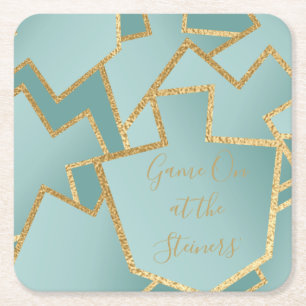 Posavasos Cuadrado De Papel Juego Chanukah en Dreidels Turquois