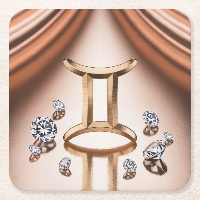 Posavasos Cuadrado De Papel Juego de aletas de cobre para géminis de oro (Anverso)