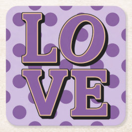 Posavasos Cuadrado De Papel Juego de aletas de lavanda con puntos de amor mora