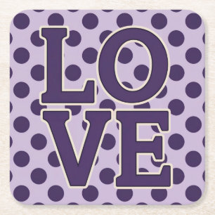 Posavasos Cuadrado De Papel Juego de aletas de lavanda con puntos de amor mora
