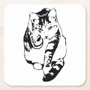 Posavasos Cuadrado De Papel Juego de aletas para gatos de tinta negrita