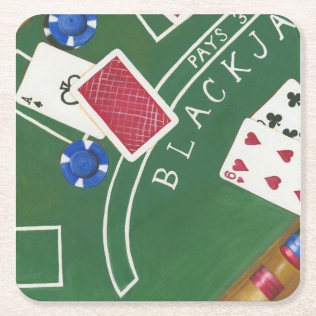 Posavasos Cuadrado De Papel Juego de Blackjack con chuletas de Chariklia Zarri (Anverso)