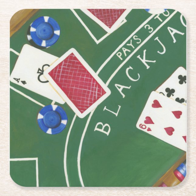 Posavasos Cuadrado De Papel Juego de Blackjack con chuletas de Chariklia Zarri (Anverso)