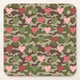 Posavasos Cuadrado De Papel Juego de escoria de camuflaje de los corazones ver