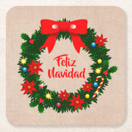 Posavasos Cuadrado De Papel Juego de Feliz Navidad Feliz Navidad Wreath Bow
