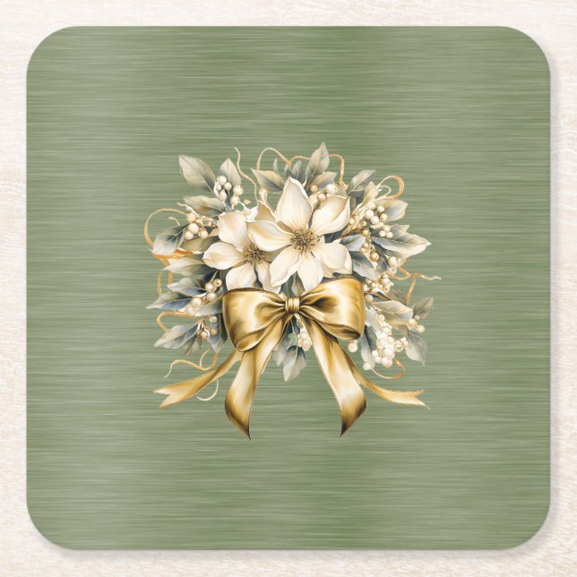 Posavasos Cuadrado De Papel Juego de invitaciones de Winterberry blanco (Anverso)