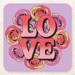 Posavasos Cuadrado De Papel Juego de la escoria de la lavadora de amor rosa ro