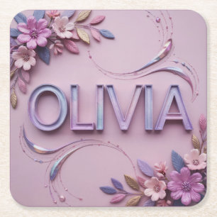 Posavasos Cuadrado De Papel Juego de montaña de montaña rosada Olivia Pink Flo