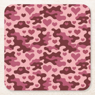 Posavasos Cuadrado De Papel Juego de montaña rusa de los corazones de camo de 