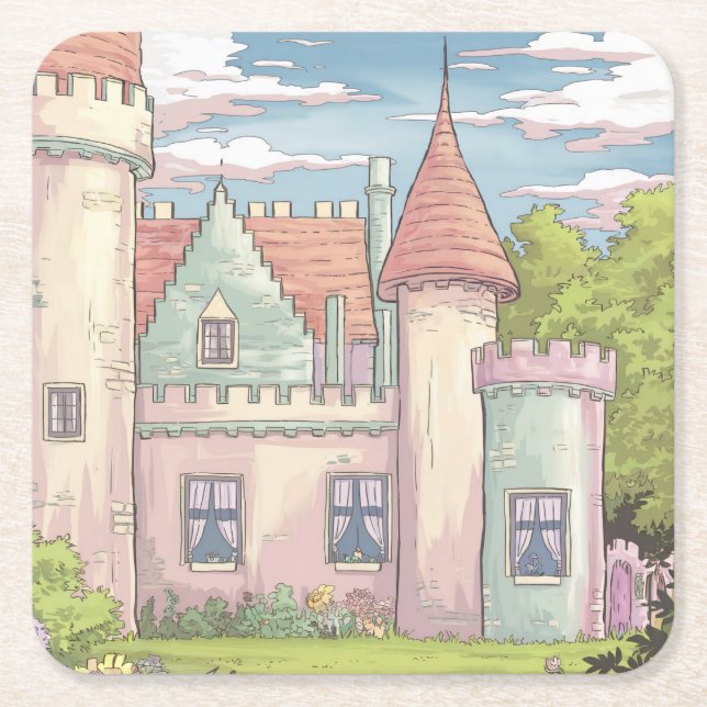 Posavasos Cuadrado De Papel Juego de Pascua de Castillo de Cómic (Anverso)