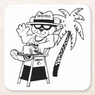 Posavasos Cuadrado De Papel Juego de Pascua de Patrulla de Playa