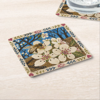 Posavasos Cuadrado De Papel Juego de Posavasos de Abejas - Abeja en Flor de Pe