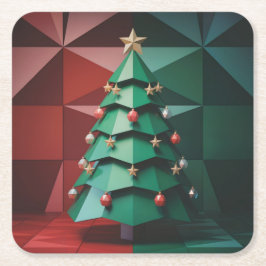 Posavasos Cuadrado De Papel Juego de posavasos de árbol de Navidad poligonal e
