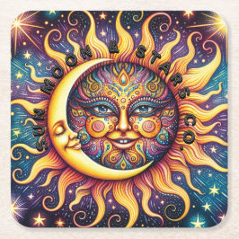 Posavasos Cuadrado De Papel Juego de Semillas de Sol, Luna y Estrellas Co.