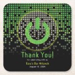 Posavasos Cuadrado De Papel Juego de Video Verde Negro Bar Mitzvah del Jugador<br><div class="desc">Posavasos de papel personalizados para Bar Mitzvah de jugador de videojuegos con píxeles verdes,  negros y grises (gris) lloviendo.</div>