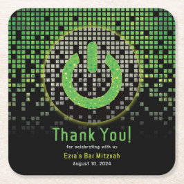 Posavasos Cuadrado De Papel Juego de Video Verde Negro Bar Mitzvah del Jugador