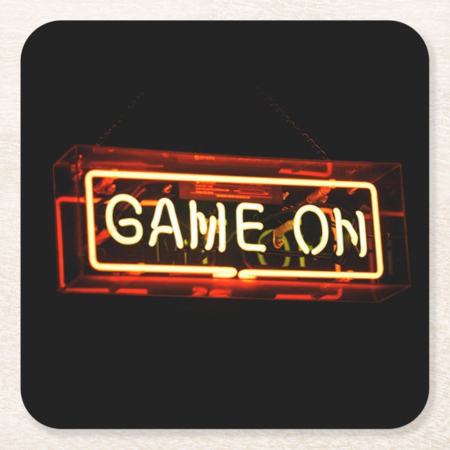 Posavasos Cuadrado De Papel Juego En Neon Rótulo Sports Gaming Gamer (Anverso)