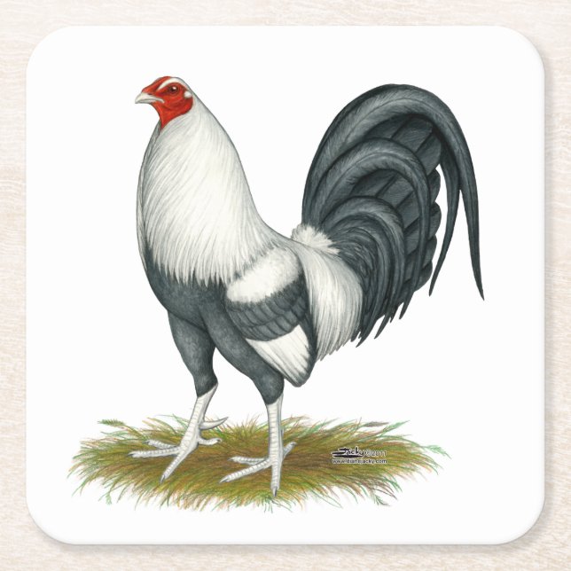 Posavasos Cuadrado De Papel Juego Silver Blue Gamecock americano (Anverso)