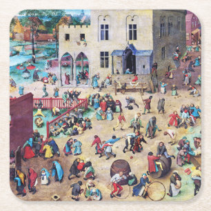 Posavasos Cuadrado De Papel Juegos infantiles, Pieter Bruegel