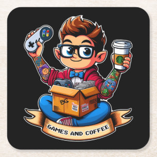 Posavasos Cuadrado De Papel Juegos y geek de café