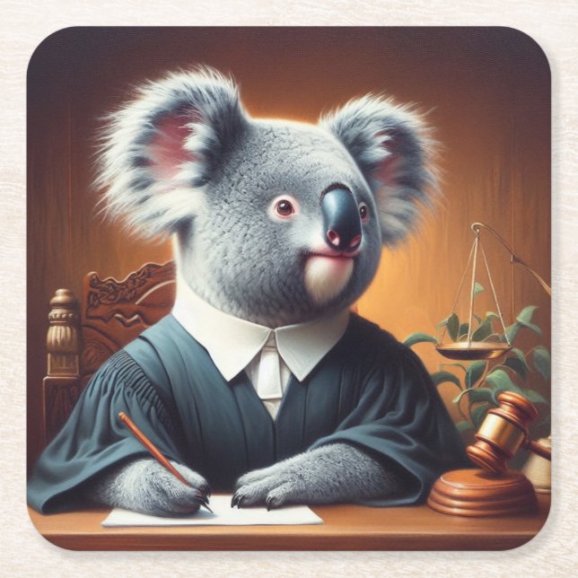Posavasos Cuadrado De Papel Juez Koala (Anverso)